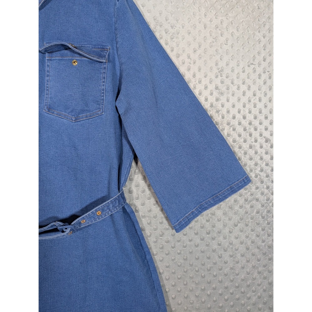 Tuckernuck Indigo Denim Lexi Dress Womens XL Blue Gold Snap Stretch Belted EUC - Picture 10 of 16